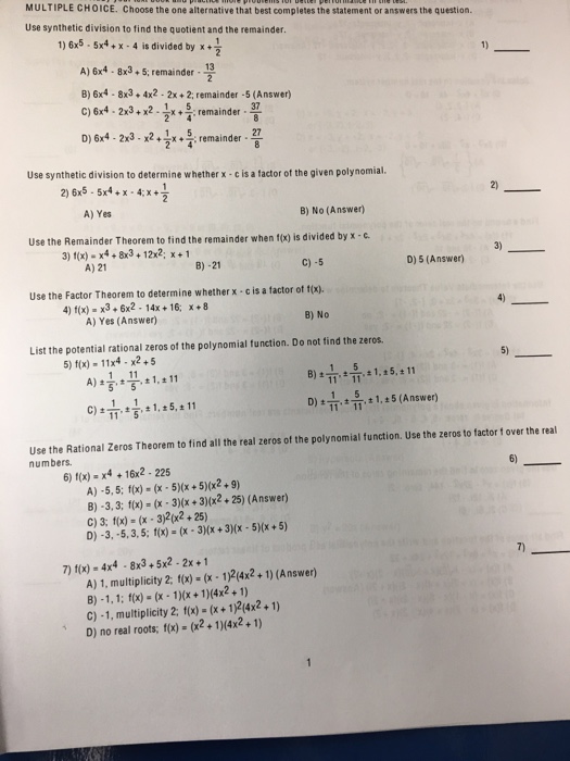 Solved Use synthetic division to find the quotient and the | Chegg.com