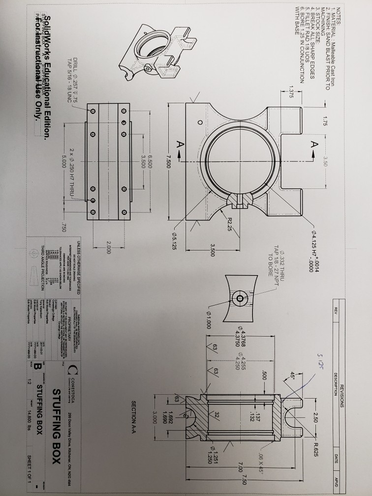 Solved NOTES 1. MATERIAL: Malleable Cast Iron 2. FINISH: | Chegg.com