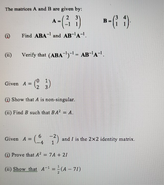 Solved The Matrices A And B Are Given By: A=1-1 1 () Find | Chegg.com