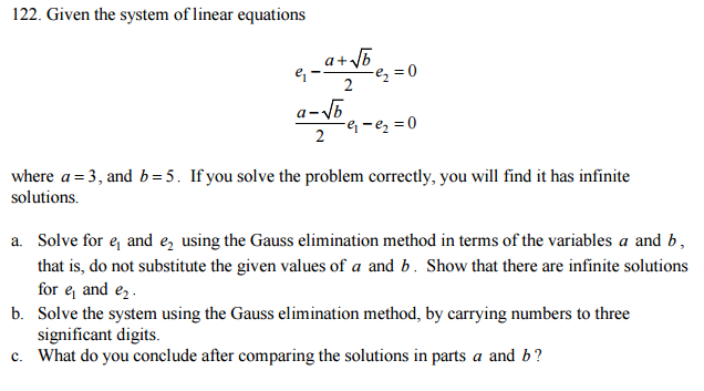 Solved Given the system of linear equations e_1 - a + | Chegg.com