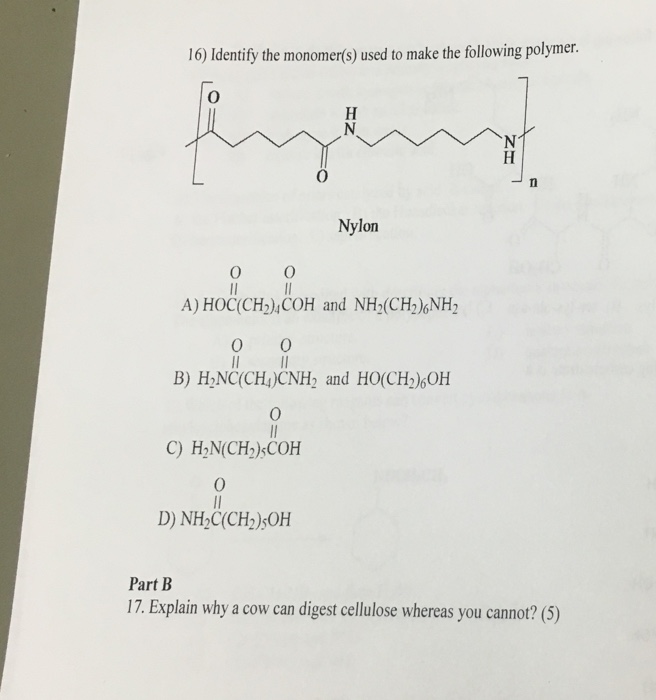Solved Identify The Monomer s Used To Make The Following Chegg