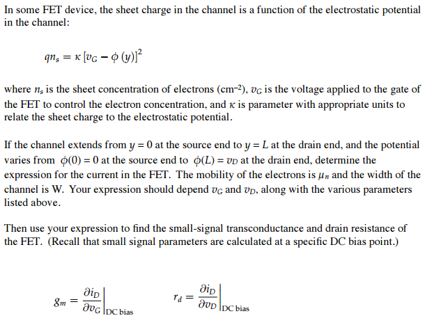 Solved In some FET device, the sheet charge in the channel | Chegg.com