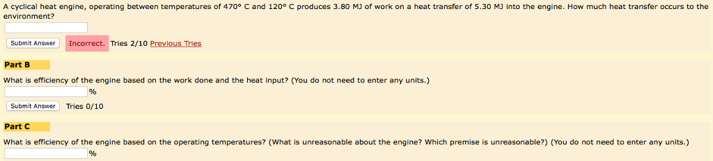 Solved A cyclical heat engine, operating between | Chegg.com