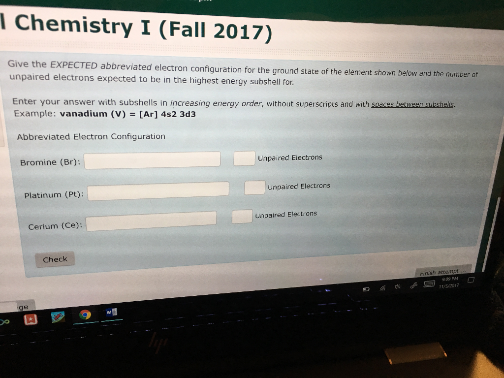 Solved Chemistry I (Fall 2017) Give the EXPECTED abbreviated