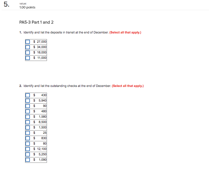 Solved 1. Identify and list the deposits in transit at the