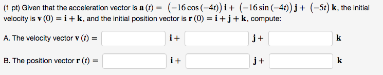 Solved (1 pt) Given that the acceleration vector is a (t) = | Chegg.com