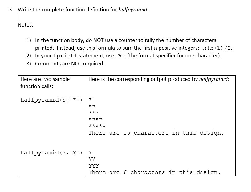 Solved 3. Write the complete function definition for | Chegg.com