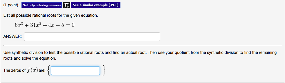 Solved List all possible rational roots for the given | Chegg.com