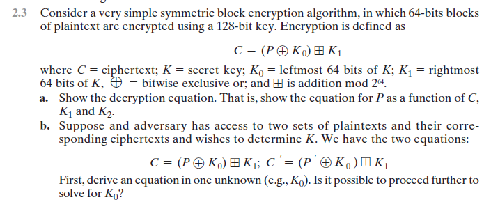 Consider A Very Simple Symmetric Block Encryption | Chegg.com