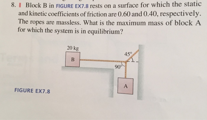 Solved Block B in figure EX7.8 rests on a surface for which | Chegg.com