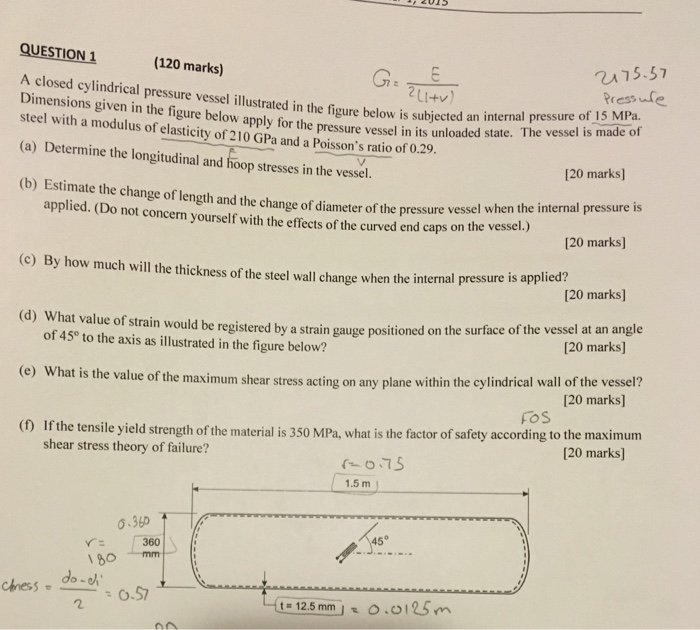 Solved A closed cylindrical pressure vessel illustrated in | Chegg.com