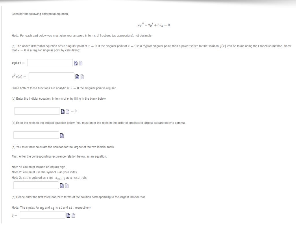 Solved Consider The Following Differential Equation, -2+ay-o 