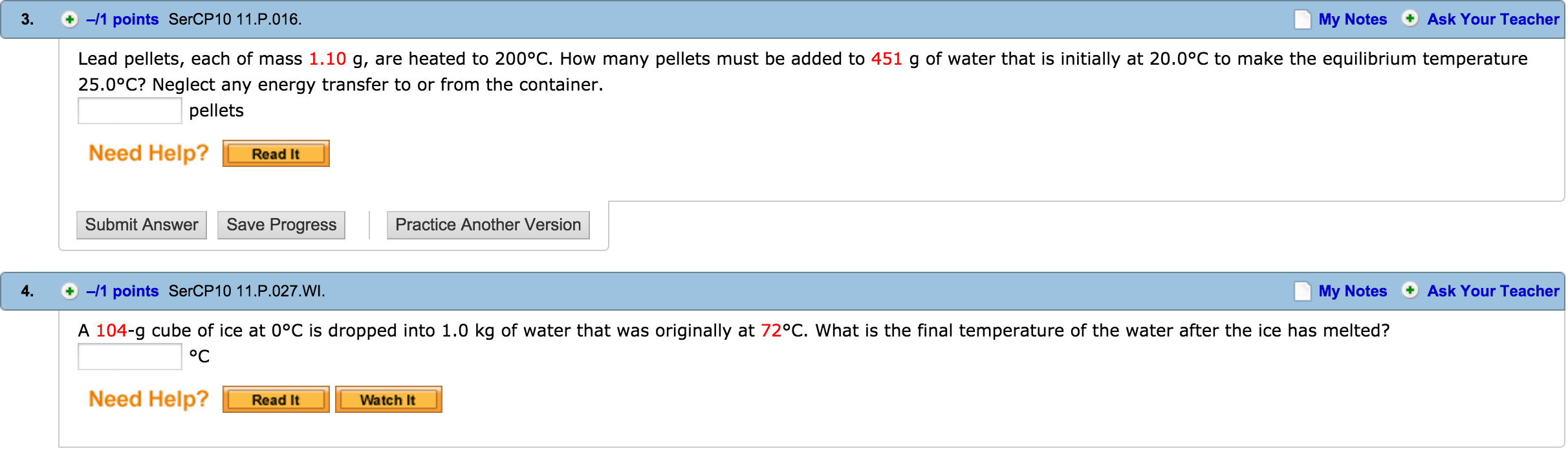 Solved Lead pellets, each of mass 1.10 g, are heated to 200