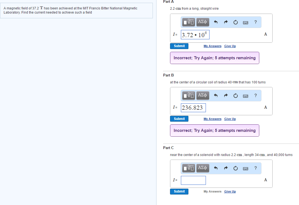 Solved A field of 37.2 T has been achieved at the