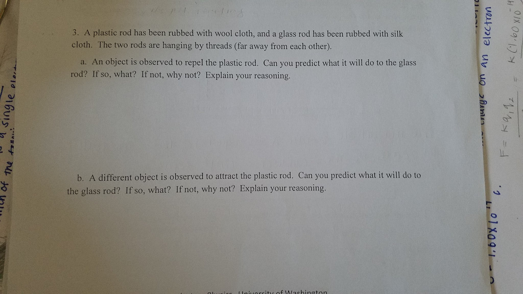 Solved A plastic rod has been rubbed with wool cloth, and a