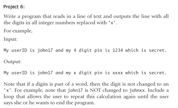 Solved Project 6: Write a program that reads in a line of | Chegg.com