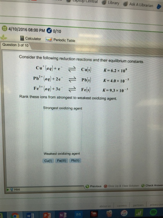 Solved Consider the following reduction reactions and their | Chegg.com