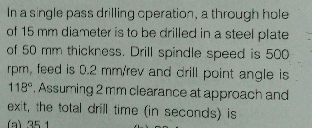 Solved In a single pass drilling operation, a through hole | Chegg.com