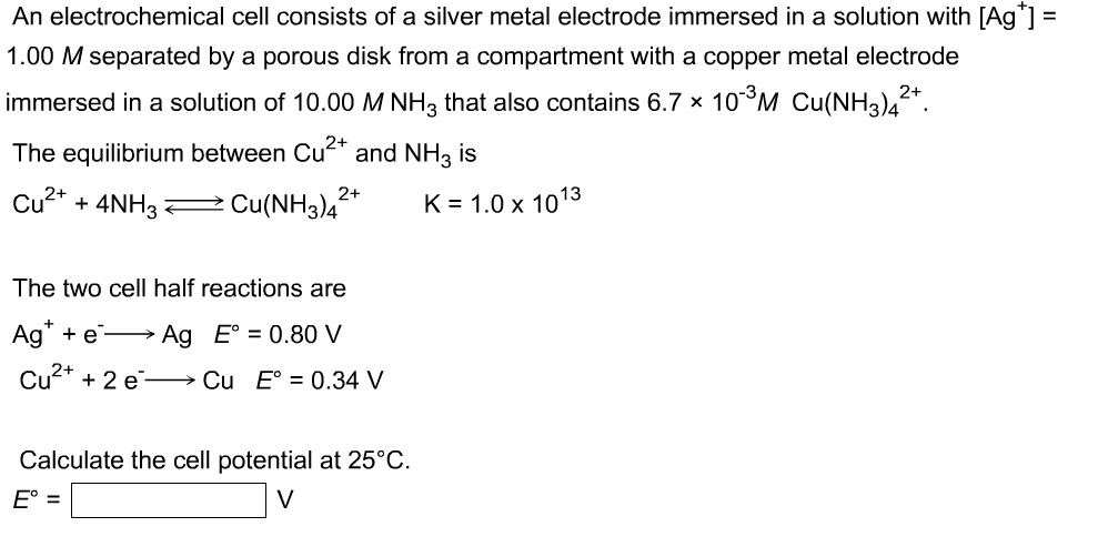 Solved An electrochemical cell consists of a silver metal