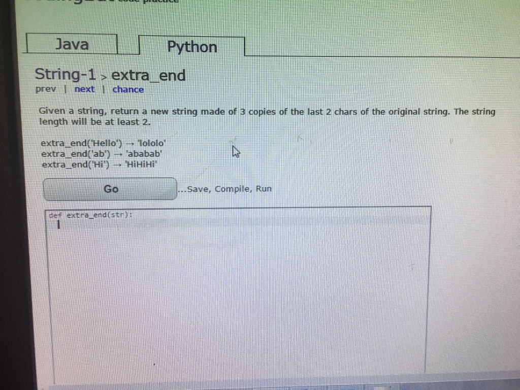 Solved CodingBat Code Practice Java Python String-1 Combo | Chegg.com