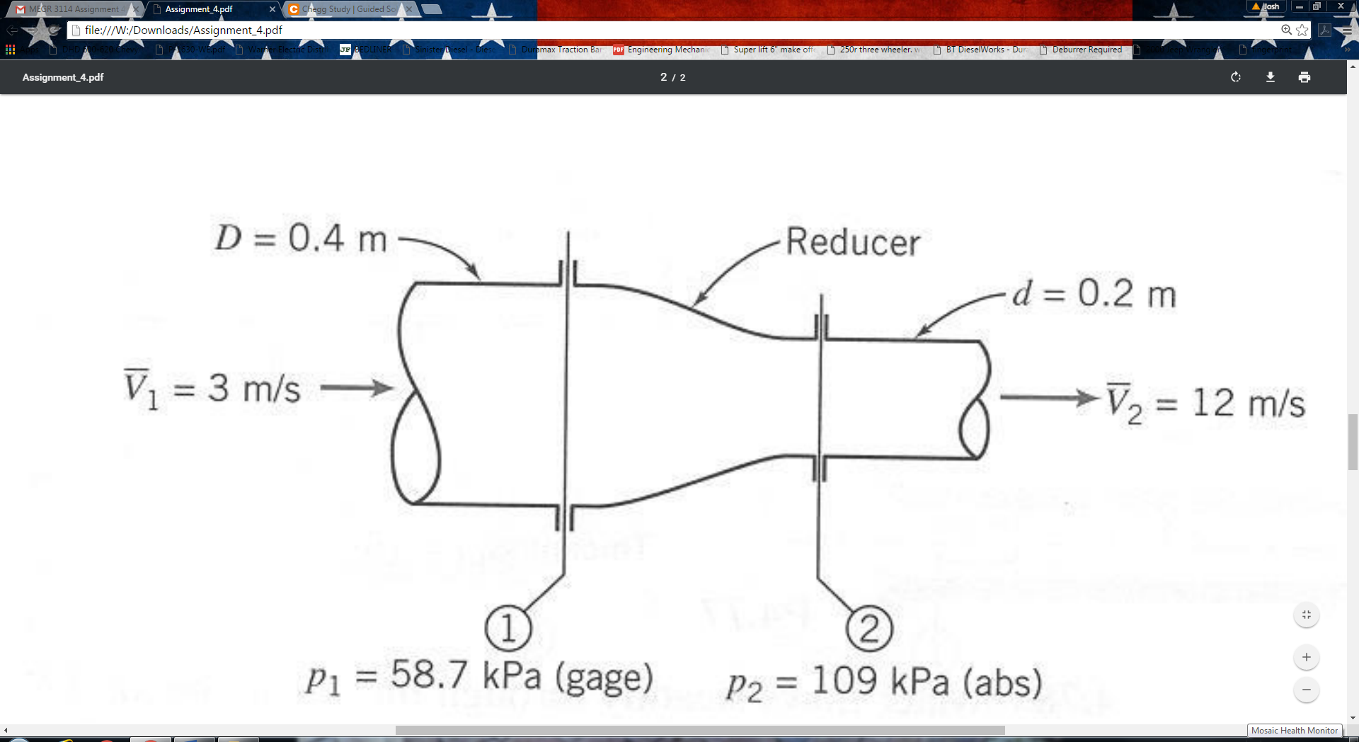 Solved A reducer in a piping system is shown. Evaluate the