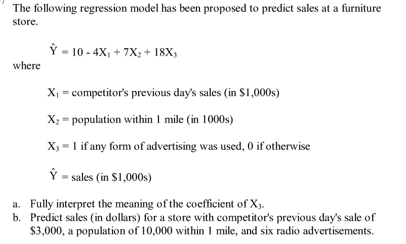 Solved The following regression model has been proposed to | Chegg.com