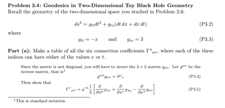 Solved Problem 3.4: Geodesics in Two-Dimensional Toy Black | Chegg.com