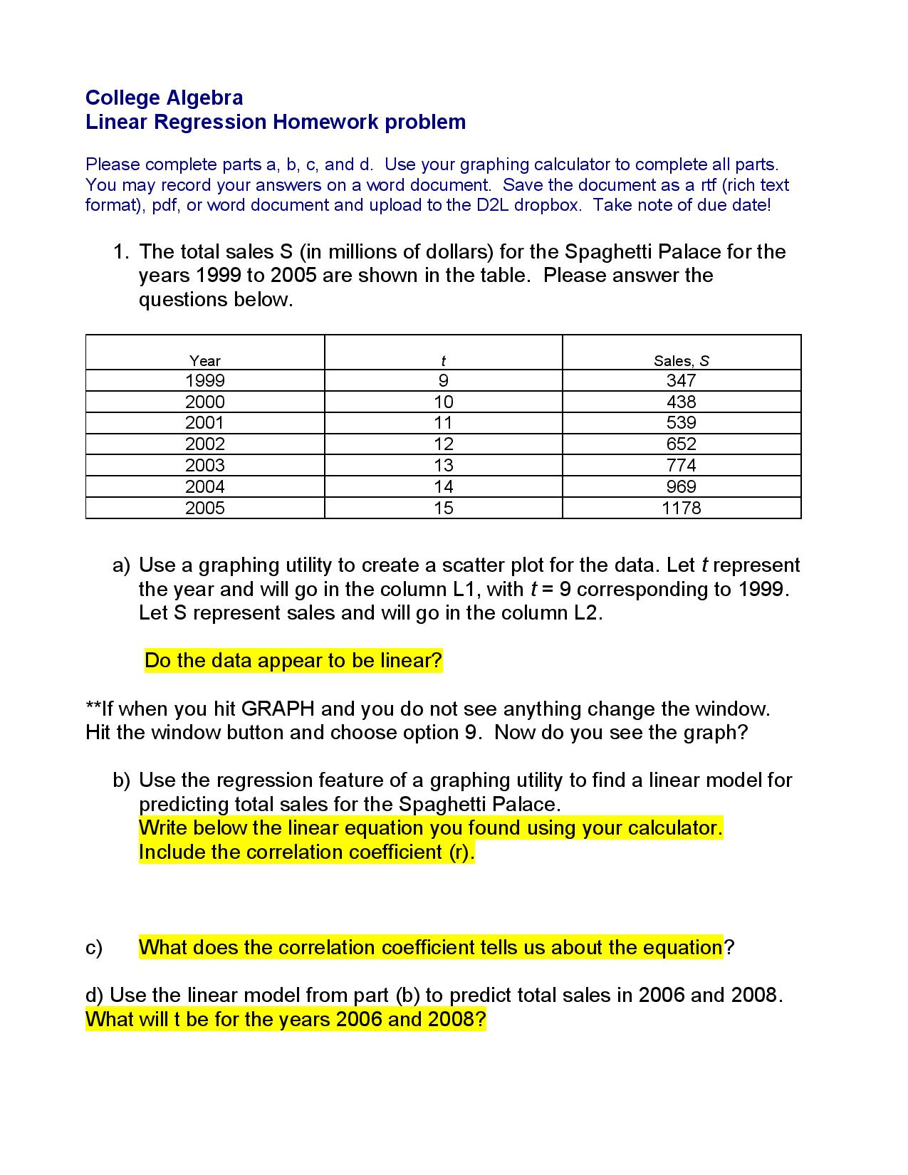 linear regression homework problems