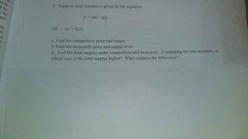Solved Suppose total demand is given by the equation P = | Chegg.com