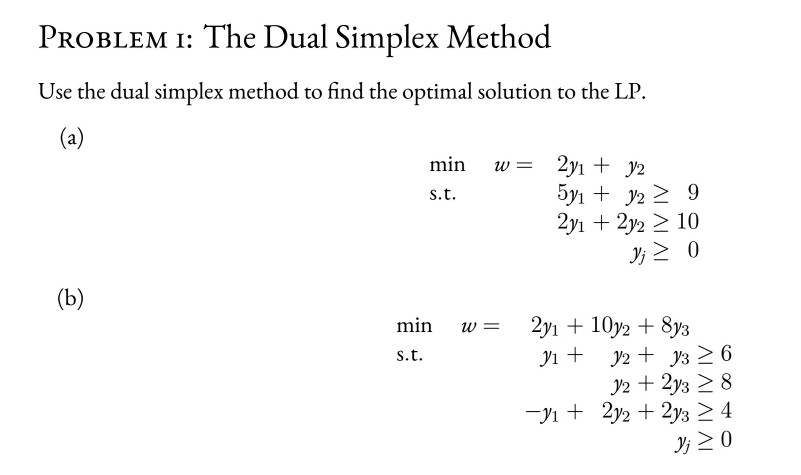 Solved PROBLEM I: The Dual Simplex Method Use the dual | Chegg.com