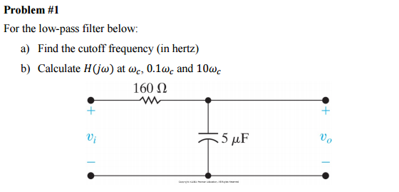 Solved For the low-pass filter below: Find the cutoff | Chegg.com