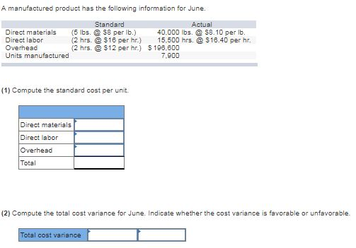 A Manufactured Product Has The Following Information For June Solved A manufactured product has the following information | Chegg.com