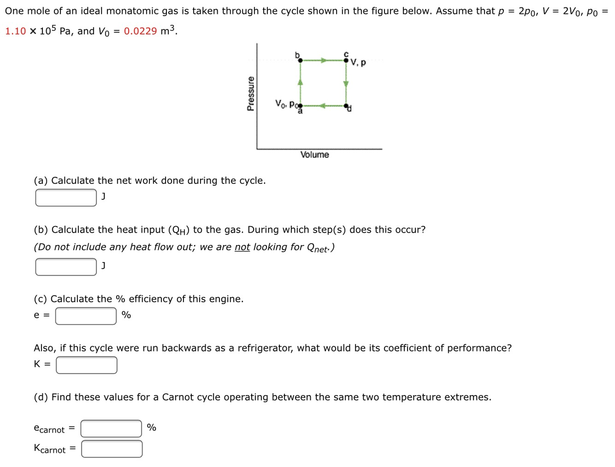 Solved One Mole Of An Ideal Monatomic Gas Is Taken Through 0535