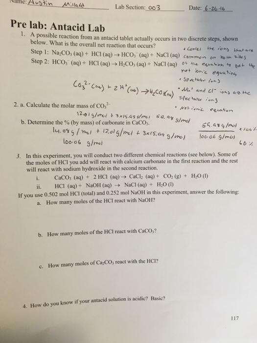 Solved A possible reaction from an antacid tablet actually