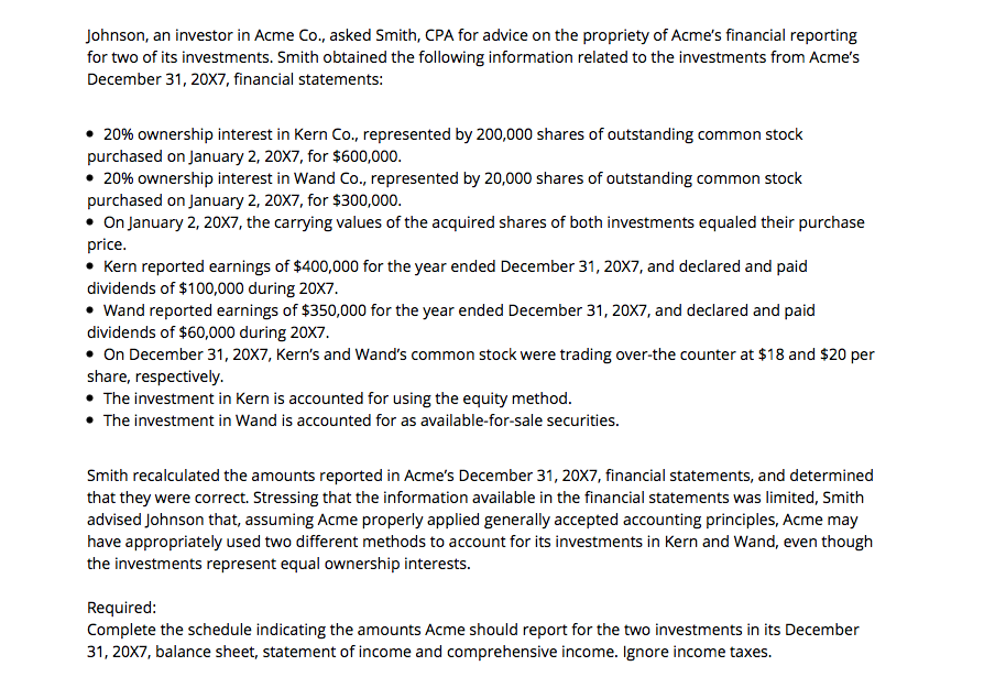 Solved Johnson, an investor in Acme Co., asked Smith, CPA | Chegg.com