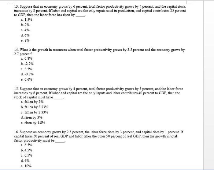 Solved 13. Suppose that an economy grows by 6 percent, total | Chegg.com