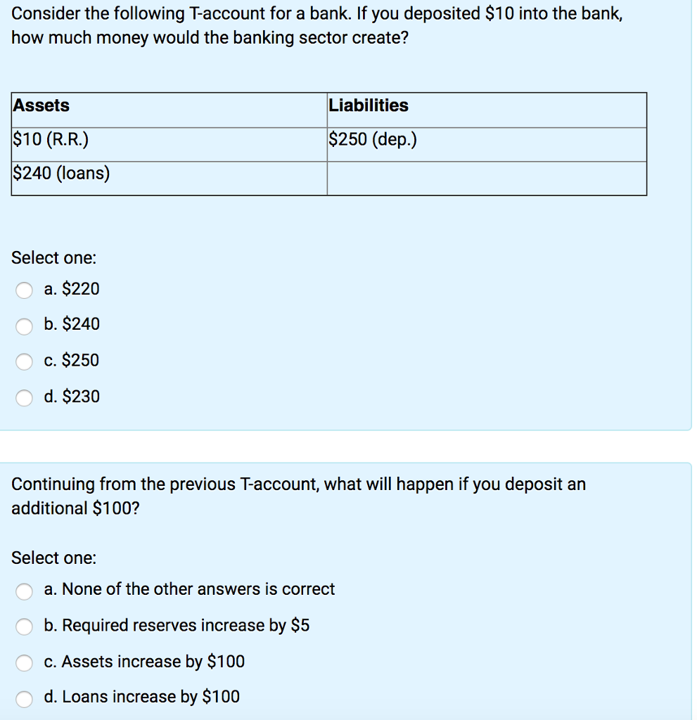 Solved Consider the following T-account for a bank. If you | Chegg.com