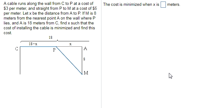 Solved A cable runs along the wall from C to P at a cost of