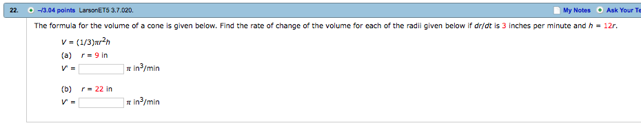 Solved: The Formula For The Volume Of A Cone Is Given Belo... | Chegg.com