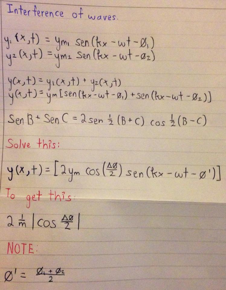 Solved Interference of waves. Y1 (x,t) =ym1 sen (kx ?wt ? | Chegg.com