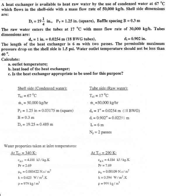Solved A heat exchanger is available to heat raw water by | Chegg.com