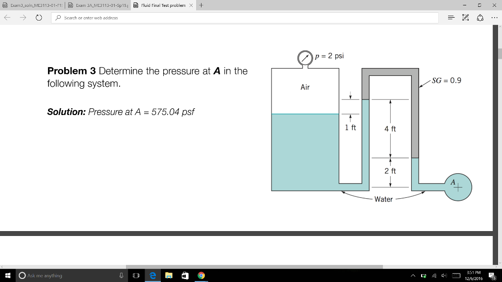 Solved Determine the pressure at A in the following system. | Chegg.com