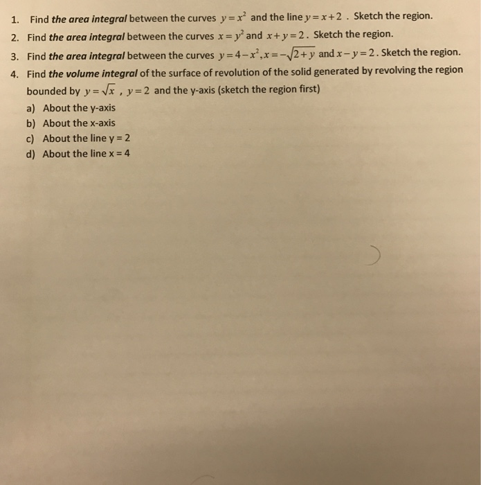 Solved Find the area integral between the curves y = x^2 and | Chegg.com