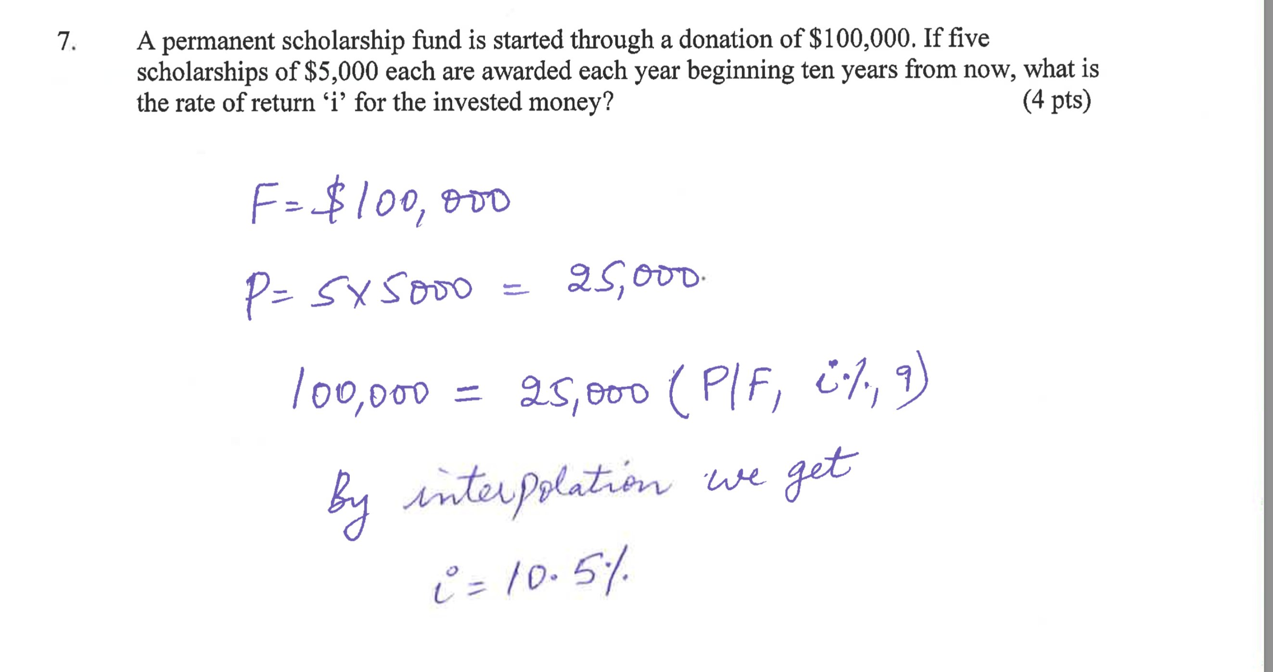 Solved A permanent scholarship fund is started through a | Chegg.com