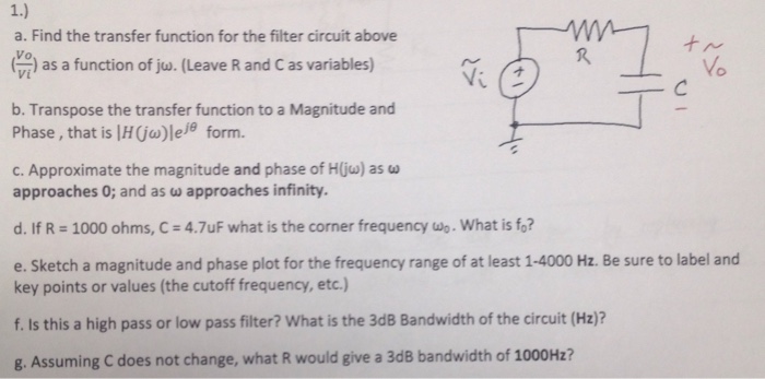 Solved Find the transfer function for the filter circuit | Chegg.com