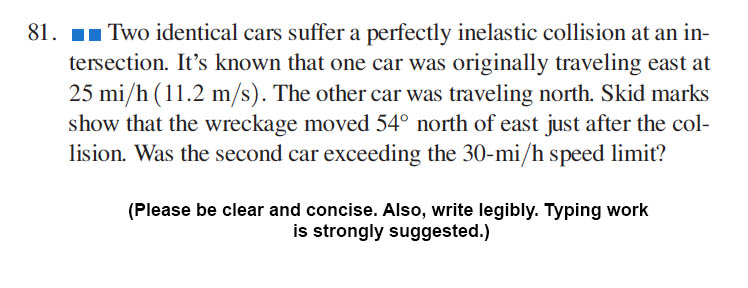 Solved 81. Two identical cars suffer a perfectly inelastic | Chegg.com