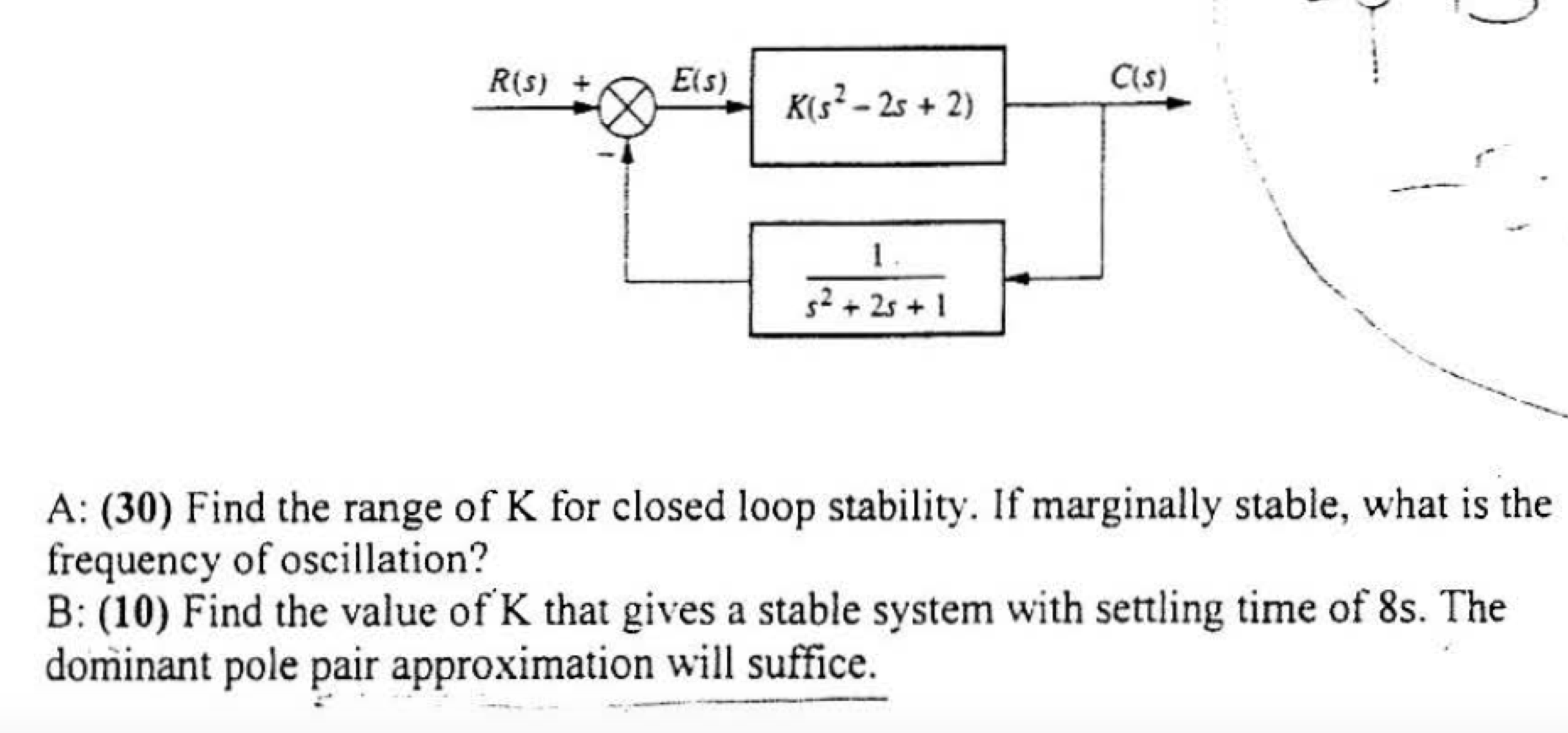 Solved A (30) Find the range of K for closed loop