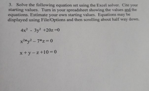 Solved 3. Solve the following equation set using the Excel | Chegg.com
