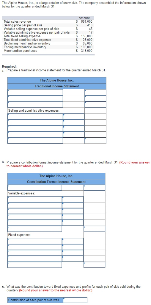 Solved The Alpine House, Inc., is a large retailer of snow | Chegg.com