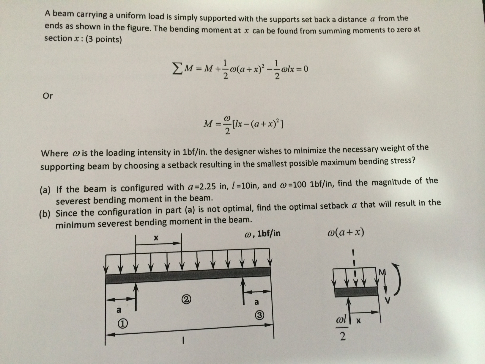 Solved A beam carrying a uniform load is simply supported | Chegg.com